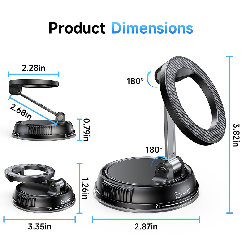 ANDERY Car Phone Holder for Magsafe [78+LBS Strongest Suction & 2400gf Strongest Magnetic] 360° Adjustable Car Phone Mount, Phone Holders for Your Car for iPhone 17-12 Pro Max Air Plus (Carbon Fiber)