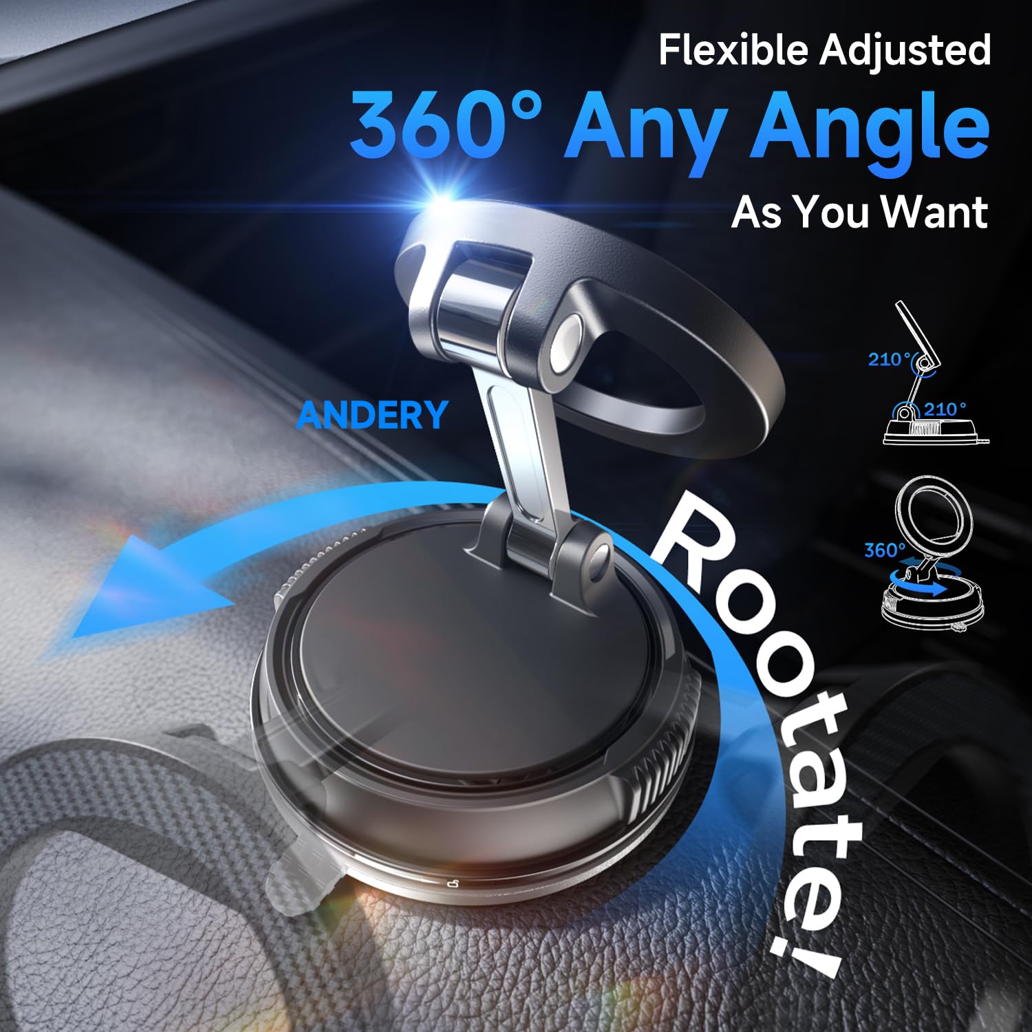 ANDERY Car Phone Holder for Magsafe [78+LBS Strongest Suction & 2400gf Strongest Magnetic] 360° Adjustable Car Phone Mount, Phone Holders for Your Car for iPhone 17-12 Pro Max Air Plus (Carbon Fiber)