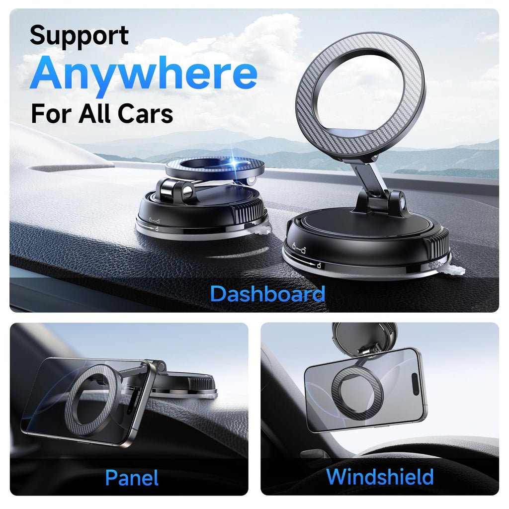 ANDERY Car Phone Holder for Magsafe [78+LBS Strongest Suction & 2400gf Strongest Magnetic] 360° Adjustable Car Phone Mount, Phone Holders for Your Car for iPhone 17-12 Pro Max Air Plus (Carbon Fiber)
